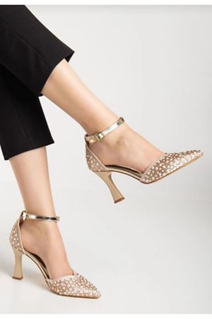 Helz  Gold Taşlı Topuklu Kadin Ayakkabı