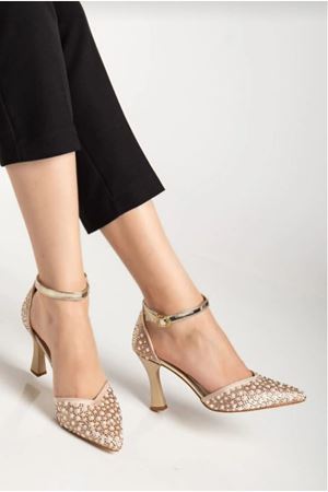 Helz  Gold Taşlı Topuklu Kadin Ayakkabı