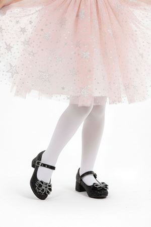 Luna Topuklu Siyah Simli Kız Çocuk Ayakkabı