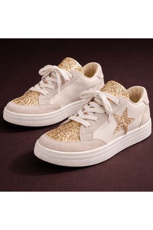 Haco Yıldız İşlemeli Ten Cilt Simli Kadın Spor Ayakkabı 