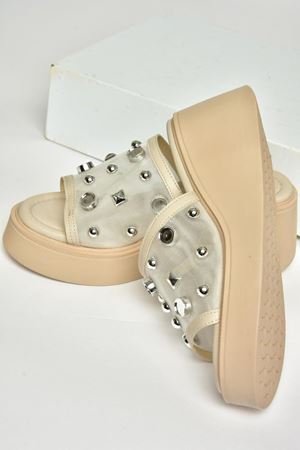  File Tokalı Kadın Terlik Bej Cilt