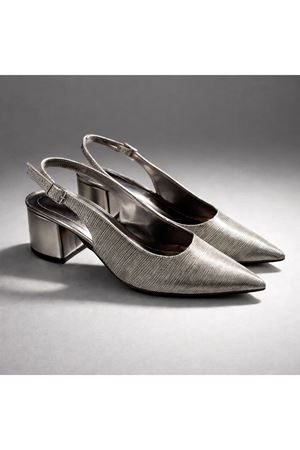 Nyobe Gri Platin Simli Topuklu Kadın Abiye Ayakkabı