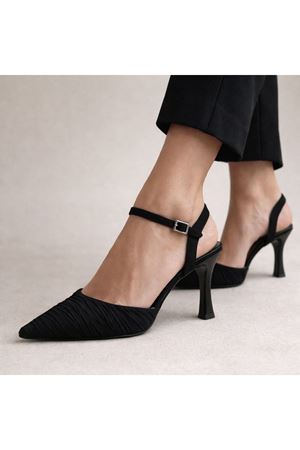 Tuta Kadın Saten Kırışık Deri Topuklu Kadın Ayakkabı