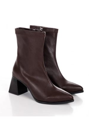 Lio Shoes Kadın KAHVE  Sivri Burun Kalın Topuklu Streç Bot