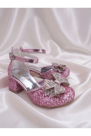 pembe  fiyonklu Cam Kırığı Kare Topuklu Abiye Ayakkabı