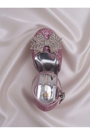 pembe  fiyonklu Cam Kırığı Kare Topuklu Abiye Ayakkabı