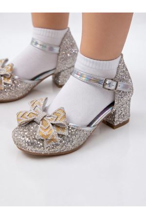 fiyonklu Cam Kırığı Kare Topuklu Abiye Ayakkabı