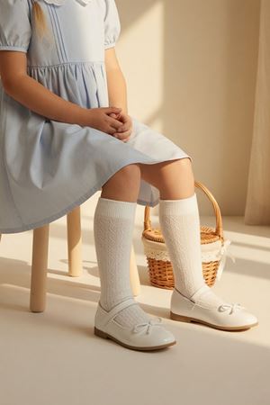  Ariel Fiyonklu Cırtlı Kız Çocuk Babet Ayakkabı Beyaz