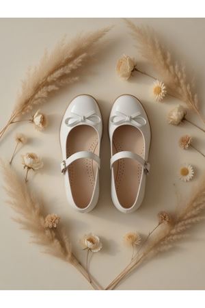  Ariel Fiyonklu Cırtlı Kız Çocuk Babet Ayakkabı Beyaz