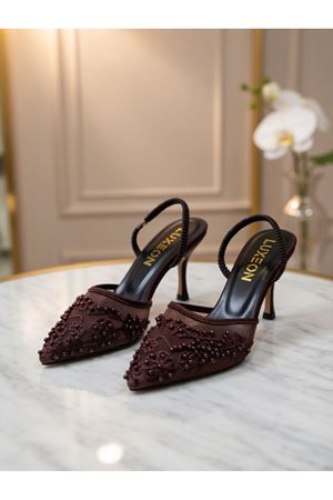 ZARİF İŞLEMELİ, Dantel ve İnci Detaylı Arka Lastikli Kadın Abiye Ayakkabı