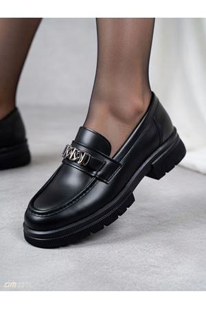 Kadın Tokalı Deri Loafer Ayakkabı Siyah 