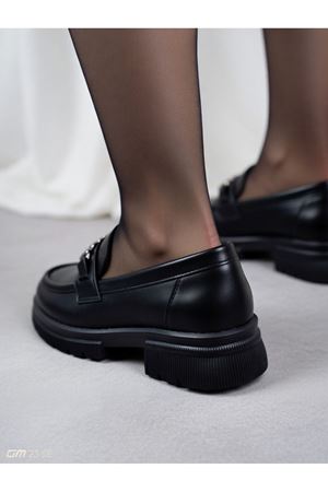 Kadın Tokalı Deri Loafer Ayakkabı Siyah 