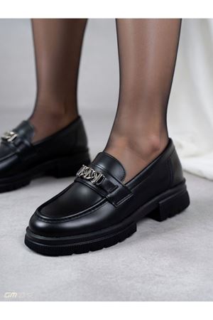 Kadın Tokalı Deri Loafer Ayakkabı Siyah 