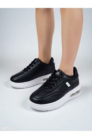 ZYROX Kadın Siyah Beyaz Air Kalın Tabanlı Sneaker Rahat Spor Ayakkabı Yüksek Model