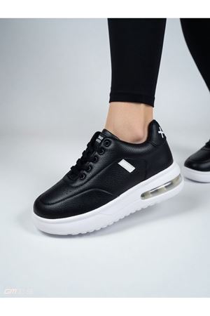 ZYROX Kadın Siyah Beyaz Air Kalın Tabanlı Sneaker Rahat Spor Ayakkabı Yüksek Model