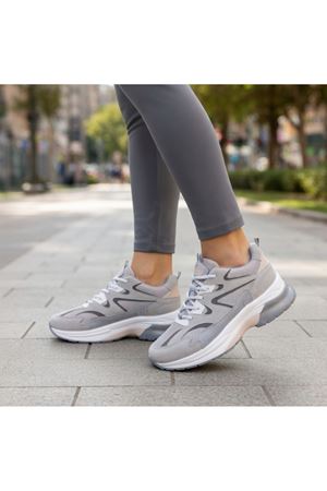 AXİON  Kadın Sneaker Kalın Taban Bağcıklı File Detaylı Spor Ayakkabı 