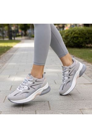 AXİON  Kadın Sneaker Kalın Taban Bağcıklı File Detaylı Spor Ayakkabı 