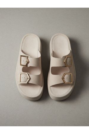 PENTA Kadın Bej Rahat Kalıp Yüksek Taban Tokalı Terlik 