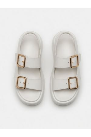 NOWA Kadın Beyaz Yüksek Tabanlı Rahat Çift Tokalı Terlik