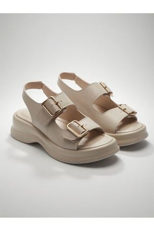 NOWA Kadın BeJ Yüksek Tabanlı Rahat Çift Tokalı Terlik