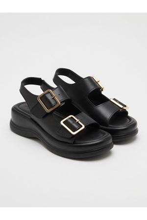 NOWA Kadın SİYAH Yüksek Tabanlı Rahat Çift Tokalı Terlik