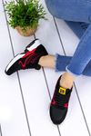 Marzo Siyah Kırmızı Lame İthal Süet Bayan Spor Ayakkabı