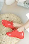 Verda Kırmızı Parlak Bağcıklı Triko Kadın Spor Ayakkabı