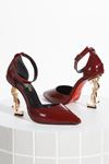 STYLE''S BORDO METAL YÜKSEK  TOPUKLU SİVRİ BURUN  ZARİF STİLETTO