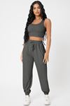 Kadın Antrasit Gri Kaşkorse Cepli Jogger Eşofman Altı ve Crop Top Bluz