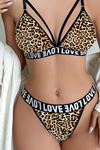 Kadın Leopar Desenli Love Yazı Detaylı Harness İç Çamaşır Takımı