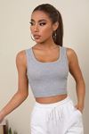 Kadın Gri Kare Yaka Crop Top Bluz