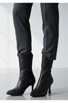 LUNA Kadın Siyah Cilt Bilekli Orta Boy Topuklu Bot	